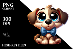 Silly Cartoon Puppy with Bow Tie PNG Product Image 2