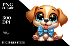 Silly Cartoon Puppy with Bow Tie PNG Product Image 2