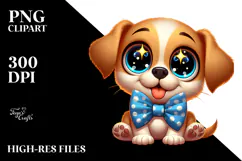 Silly Cartoon Puppy with Bow Tie PNG Product Image 2