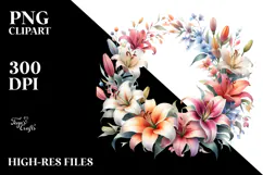 Simple Lily Floral Frame, Watercolor PNG Product Image 2