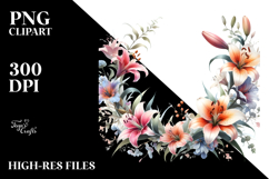 Simple Lily Floral Frame, Watercolor PNG Product Image 2