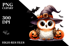 Watercolor Owl Halloween Clipart, Transparent PNG Product Image 2