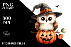 Watercolor Owl Halloween Clipart, Transparent PNG Product Image 2