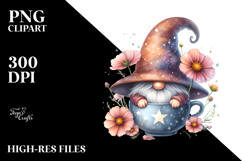 Cute Gnome with Cosmos Cup PNG Product Image 2