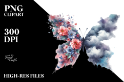 Watercolor Butterfly with Flowers, PNG Product Image 2