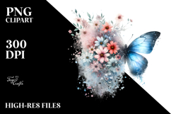 Grungy Butterfly Flowers PNG Product Image 2