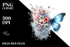 Grungy Butterfly Flowers PNG Product Image 2