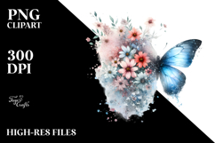 Watercolor Butterfly with Flowers, PNG Product Image 2