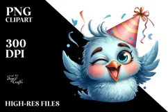 Excited Bird with Party Hat, Transparent PNG Product Image 2