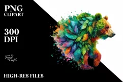 Abstract Vibrant Watercolor Bear PNG Product Image 1