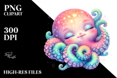 Vibrant Watercolor Pastel Baby Octopus Sleeping | Product Image 2