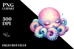 Vibrant Watercolor Pastel Baby Octopus Sleeping | Product Image 2