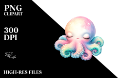 Vibrant Watercolor Pastel Baby Octopus Sleeping | Product Image 2