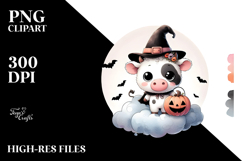 Simple Halloween Cow on Cloud, Cute PNG Product Image 2