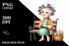 charming old lady hair curlers | Clipart Product Image 1