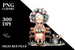 charming old lady hair curlers | Clipart Product Image 1