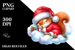 Vibrant Watercolor Baby Squirrel Dressed Christmas | Product Image 1