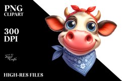 Cow Funny Cow Portrait with Goofy Smile and Houswife Bandana Product Image 1