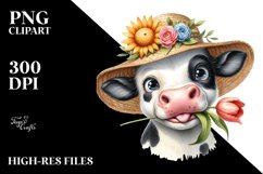 Cow Bored Cow Portrait with Goofy Smile and Flower Hats Product Image 1