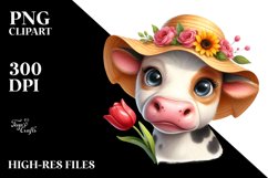 Cow Bored Cow Portrait with Goofy Smile and Flower Hats Product Image 1