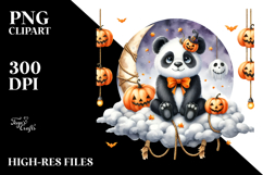 Panda on Halloween Cloud with Jack-o-Lanterns PNG Product Image 2