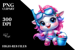 Smiling Baby Unicorn with Roller Skates PNG Product Image 2