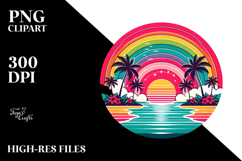 Retro Tropical Rainbow Sunset, Clipart, PNG Product Image 2