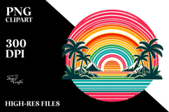 Retro Tropical Rainbow Sunset, Clipart, PNG Product Image 2