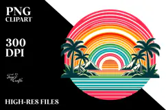 Retro Tropical Rainbow Sunset, Clipart, PNG Product Image 2