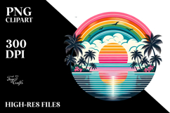 Retro Tropical Rainbow Sunset, Clipart, PNG Product Image 2