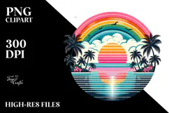Retro Tropical Rainbow Sunset, Clipart, PNG Product Image 2