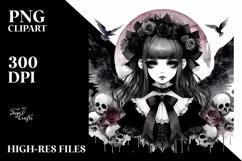 Washed Watercolor Gothic Girl | Sublimation | Clipart Product Image 1