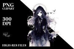 Washed Watercolor Gothic Girl | Sublimation | Clipart Product Image 1