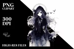 Washed Watercolor Gothic Girl | Sublimation | Clipart Product Image 1
