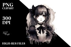 Washed Watercolor Gothic Girl | Sublimation | Clipart Product Image 3