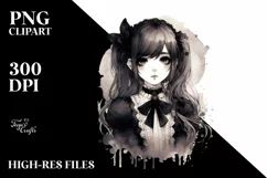 Washed Watercolor Gothic Girl | Sublimation | Clipart Product Image 3