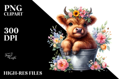 Cute Baby Highland Cow Smiling with Flowers | Sublimation | Product Image 2