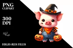 Vibrant Halloween Baby Pig Clipart Product Image 3