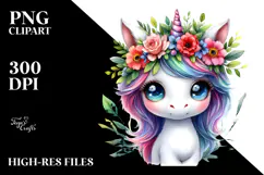 Cute Unicorn with Floral Wreath, Watercolor Product Image 2