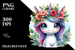 Cute Unicorn with Floral Wreath, PNG Product Image 2