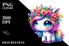 Cute Unicorn with Floral Wreath, PNG Product Image 2