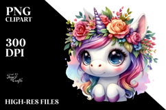Cute Unicorn with Floral Wreath, PNG Product Image 2