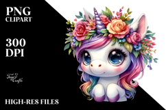 Cute Unicorn with Cool Haircut and Wreath PNG Product Image 2