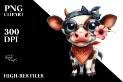 Funny Baby Cow Clipart | Watercolor Product Image 1
