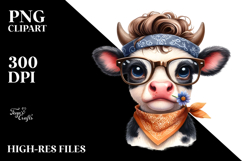 Expressive Baby Cow with Fancy es | Clipart Product Image 2