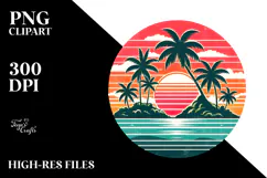 Retro Tropical Island Sunset PNG Product Image 2