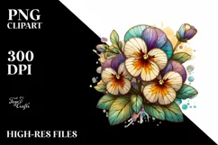 Colorful Stained Pansy | Watercolor Splash Clipart Product Image 1