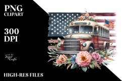 Watercolor Vintage Bus with Flowers | Sublimation | Clipart Product Image 1