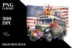 Watercolor Vintage Bus with Flowers | Sublimation | Clipart Product Image 1