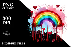 Simple Rainbow with Hearts Watercolor PNG Product Image 2